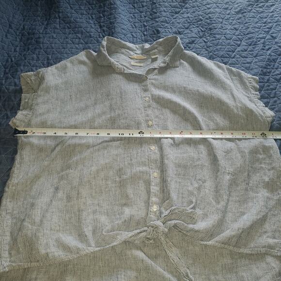 Weatherproof Vintage Size XXL Linen Blend Blue Striped Tie Front Button Up Shirt - Picture 8 of 9